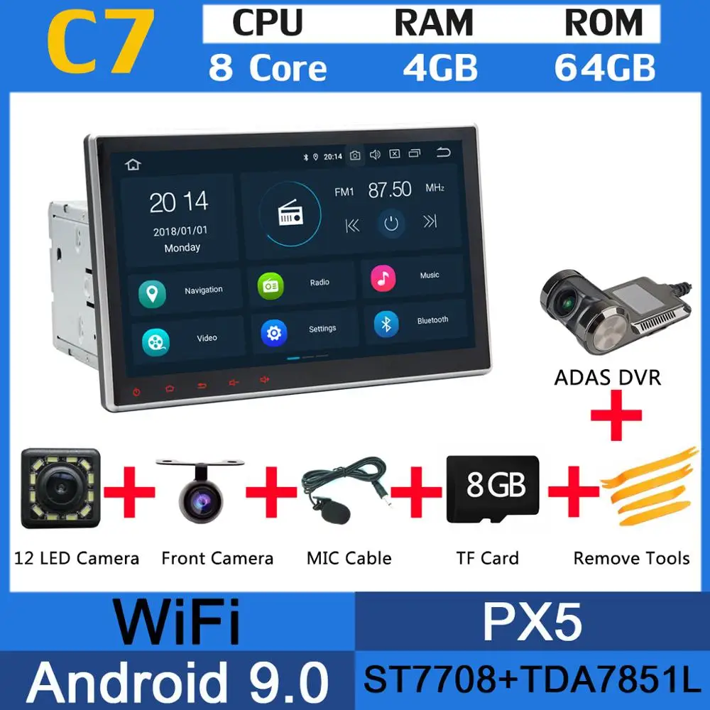 10,1 ''Android 9,0 PX6 4G+ 64G Универсальный Автомобильный Радио dvd-плеер gps Стерео FM DAB Bluetooth 2Din 2 Din головное устройство DSP Авто CarPlay - Цвет: PX5 ADAS