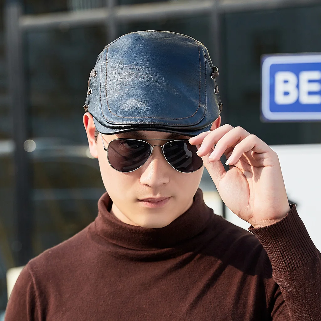TOHUIYAN кожаная кепка Newsboy для мужчин зимний теплый берет шапка британский
