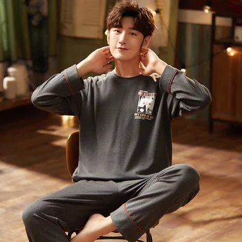 

Men's Pajama Sets 2020 Autumn Winter Warm Men Sleepwear Long Sleeve Cotton Pajamas for Men Elastic Waist Pant Leisure Outwear