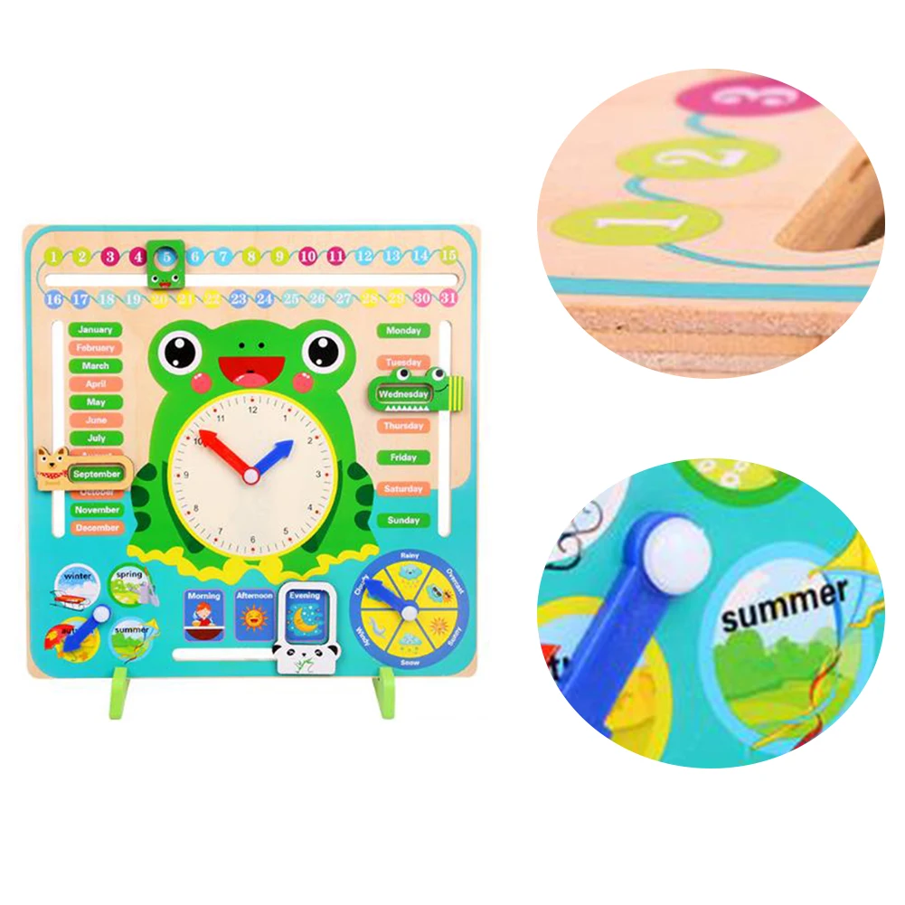 

Wooden Chamfered Cartoon Shape For Kids Learning Develop Cognition Home Calendar Clock Early Education Toy Teaching Non Toxic