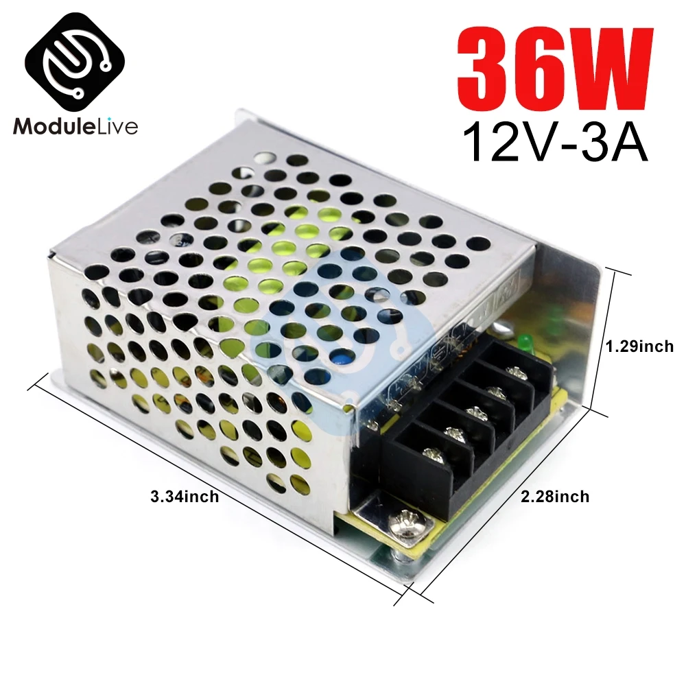 Transformador / Fuente de alimentación para tiras de led 12V 3A 36W