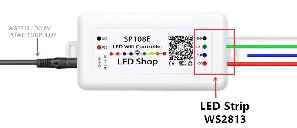 SP108E светодиодный Wi-Fi магический контроллер WS2812B WS2813 и т. Д. Светодиодная лента Модуль светильник Smart APP Беспроводное управление IOS 10/Android 4,4 DC5-24V