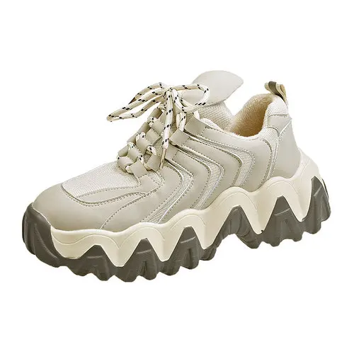 Add beige velvet Обувь Super fire dad; женская плюшевая обувь; Новинка года; спортивная обувь с Красной волнистой сеткой на толстой подошве; Повседневная модная зимняя обувь - Цвет: Add beige velvet