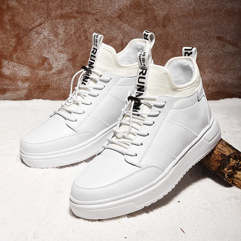 Online SUROM cálido corto de felpa de los hombres de invierno zapatos de fondo grueso impermeable botines de hombre suave cómodo clásico negro blanco zapatillas de deporte