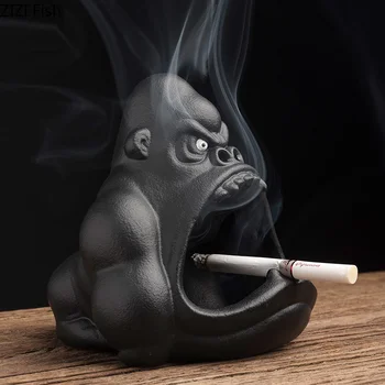 

Ceramic Cartoon Animal Ashtray Orangutan Anti-ash Car Large Capacity Ashtray Living Room Office Decoration Gift for Boyfriend