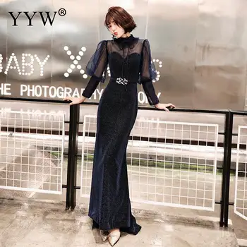 

Gothic Evening Party Dress Long Sleeve Bow Tie Long Dresses Women Mesh Patchwork Mermaid Dress Kawaii Princess Clothing Vestidos
