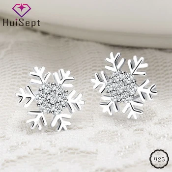 

HuiSept Trendy Silver 925 Earrings Jewelry Snowflake Shape AAA Zircon Gemstones Stud Earrings for Female Wedding Party Wholesale