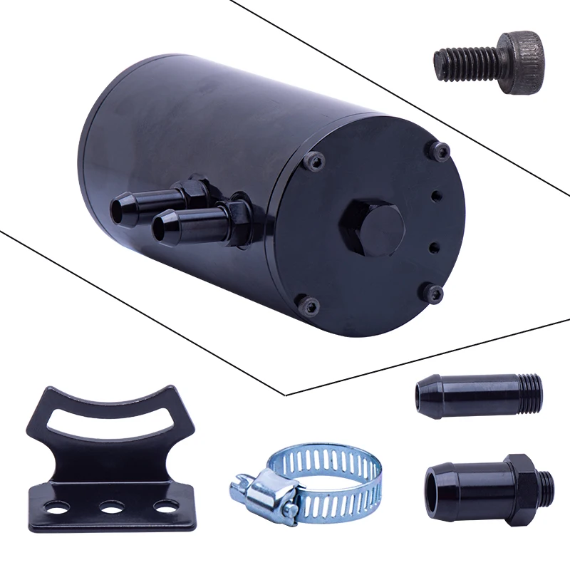 Auto motorcycle FUEL PUMP SURGE TANK Reservoir Tank / Oil Tank With Fil black mini OCT1117 with outlet 15mm and 12.7mm
