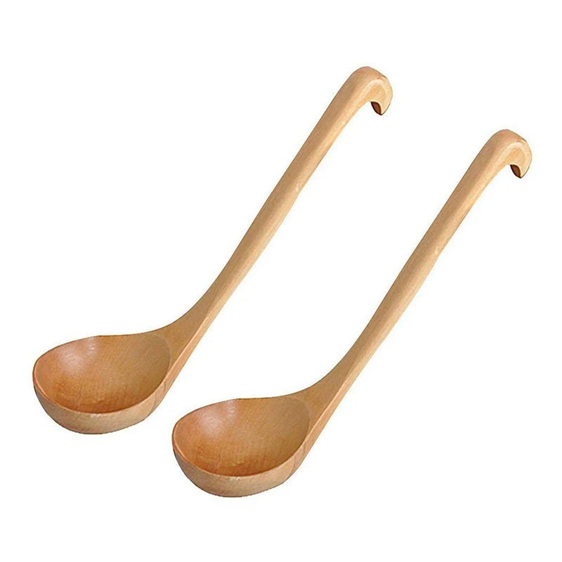 New-Natural Wooden Spoon Wood Soup Ladle Kitchen Tool Belt Hook Natural Wooden Tableware Kitchenware Porridge Spoon Spoon Kitche