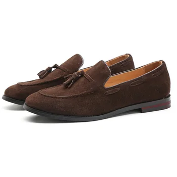 

Tassel Mens Suede Loafers Handmade Luxury Breathable Casual Flats Dress Boat Shoes Non-Slip Hard-Wearing