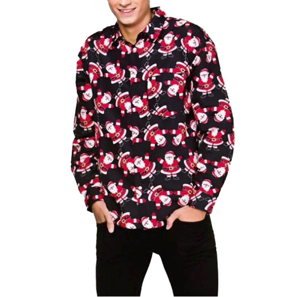 Camisa masculina рубашка мужская Повседневная осень зима 3D Рождественский принт длинный рукав тонкая рубашка Топ Блузка camisa masculina