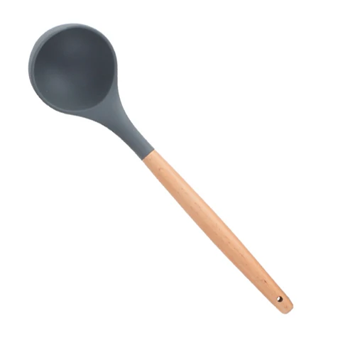Силиконовая лопаточка ложка щипцы посуда термостойкая суповая ложка антипригарная лопата с деревянной ручкой кухонный инструмент для приготовления пищи - Цвет: Black 7