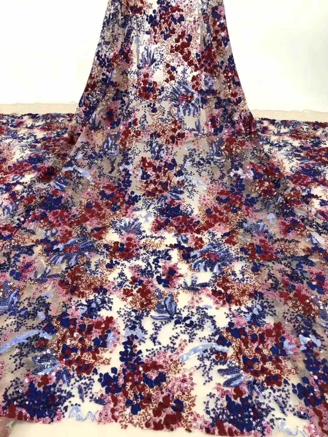 

French lace fabric 5yds/pce colorful shiny sequins embroidery mesh fabrics women gorgeous luxury lagos party asoebi bright dress
