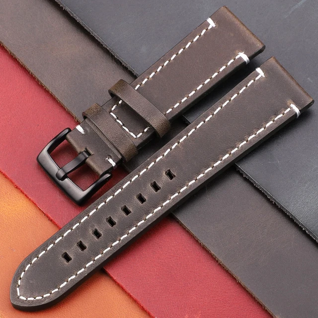 Vintage Genuine Leather Watchbands 7 Colors Belt 18mm 20mm 22mm 24mm Women Men Cowhide Watch Band Strap Accessories Green Black Clasp