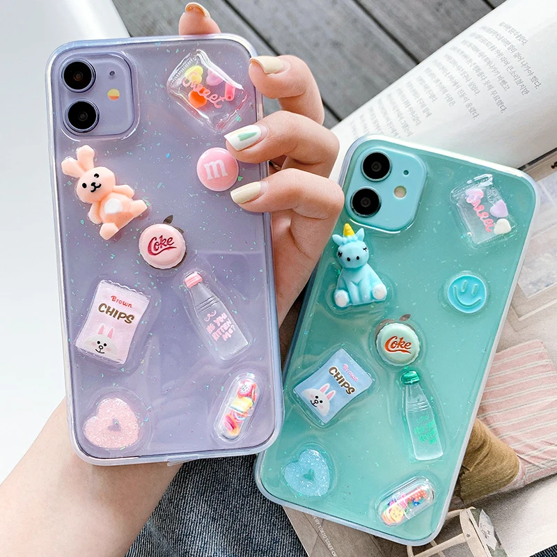 3D милый мультяшный чехол для iPhone 12 11 Pro Max Mini XR 8 7 Plus SE 2020 X XS силиконовый