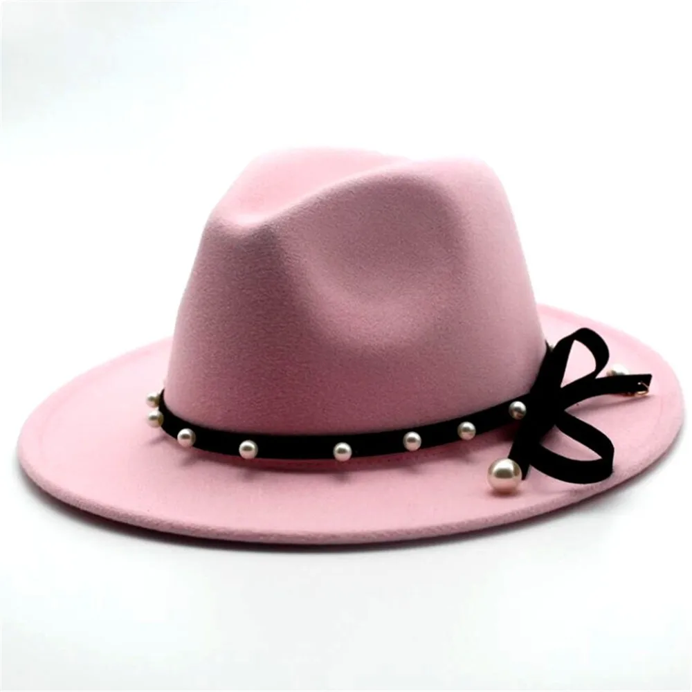 Модная женская и Мужская шерстяная шляпа Fedora с заклепками в стиле панк Элегантные женские вечерние шляпы шляпа с бантиком размер 56-58 см