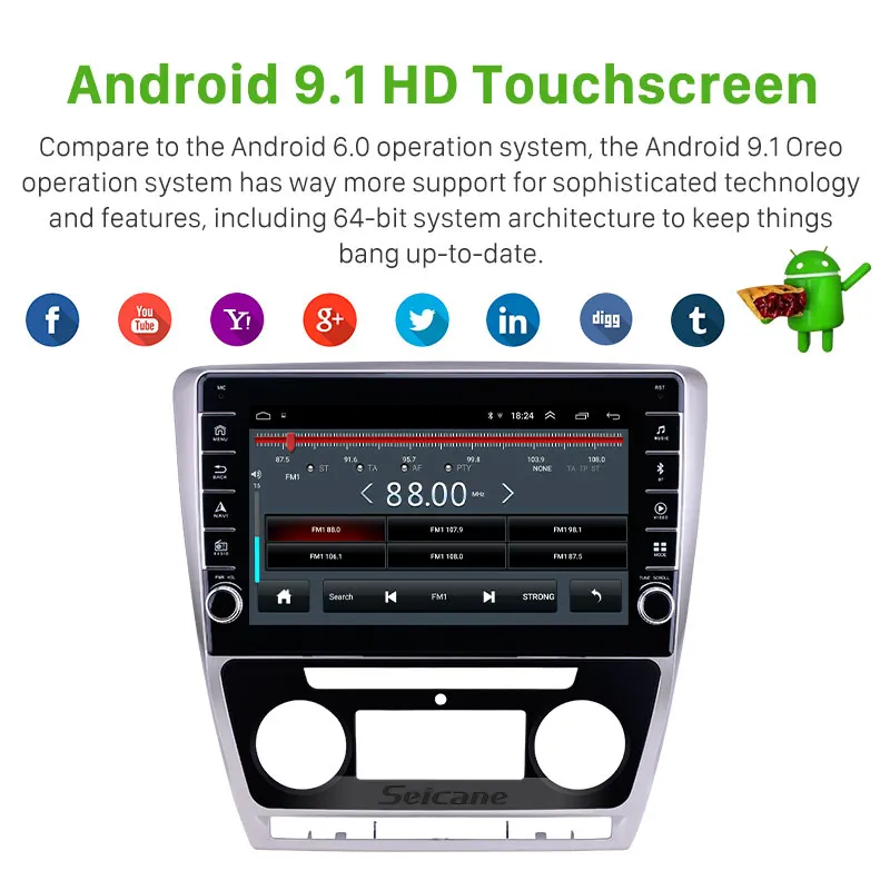 Best Seicane 10.1 inch Android 9.1 RAM 2GB ROM 32GB  For 2007-2011 2012 2013 2014 SKODA Octavia Car GPS Radio Stereo Head Unit Player 4