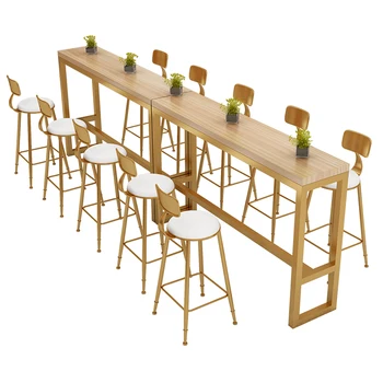 

Milk Tea Shop Bar Solid Wood Against Wall Bar Table And Chair Home Creative Marble Window High Foot Bar Table And Chair Combinat