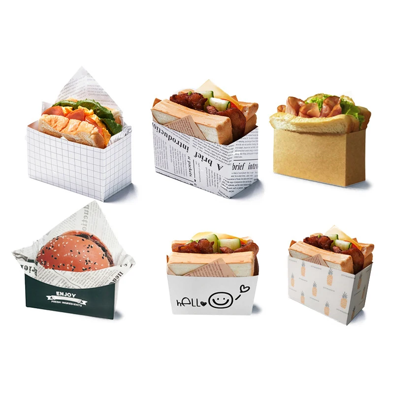 50pcs Kraft Paper Sandwich and Burger Boxes, Disposable Toast, Bread, Cake, Snack, Sush... - SKU KSBB0845 - UGI Packaging