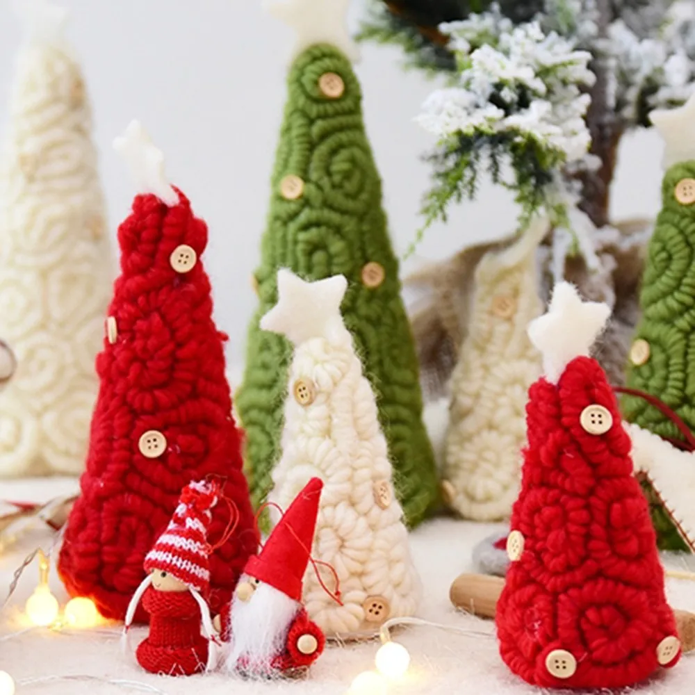 

Creative Tabletop Wool Felt Christmas Tree with Tinkle Bells Buttons Xmas Desktop Craft Ornaments Christmas Decorations