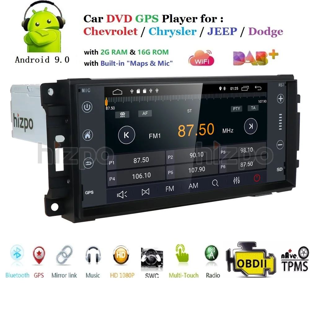 Автомобильный мультимедийный плеер Android 9,0, 4 ядра, 2 Гб ram, автомобильный DVD gps плеер для JEEP COMPASS Grand Cherokee Patriot Chrysler 300 LIBERTY