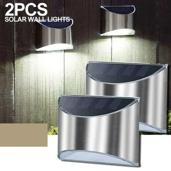 

2pcs/box Stainless Steel 4 Led Solar Fence Light Pir Motion Sensor Waterproof Security Lighting Of Outdoor Garden Step Wall Lamp
