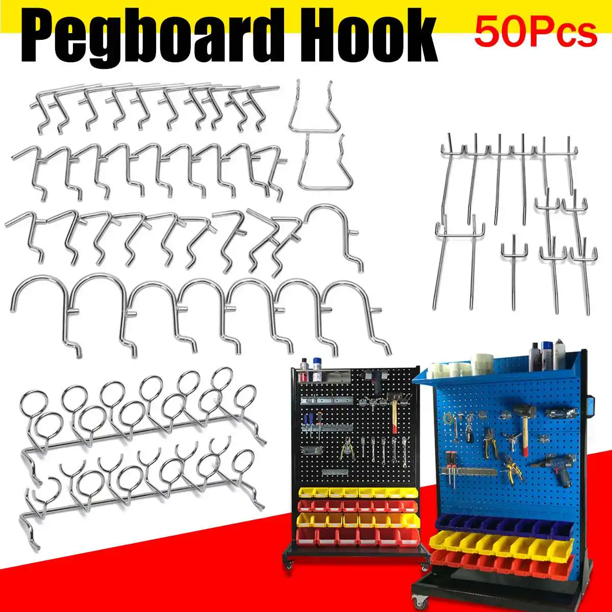 50X магазины Pegboard Крючки ассортимент организации Hange Kit рынок хранения гаража Висячие Крючки для хранения инструментов