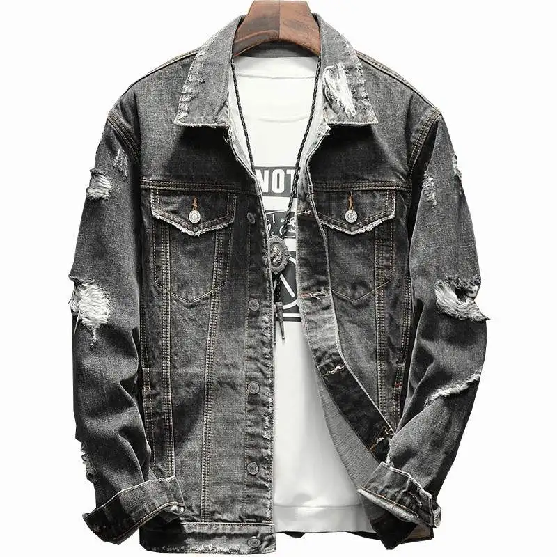 new slim hole denim jacket male Korean version of the trend of handsome students wild spring net red super fire clothes