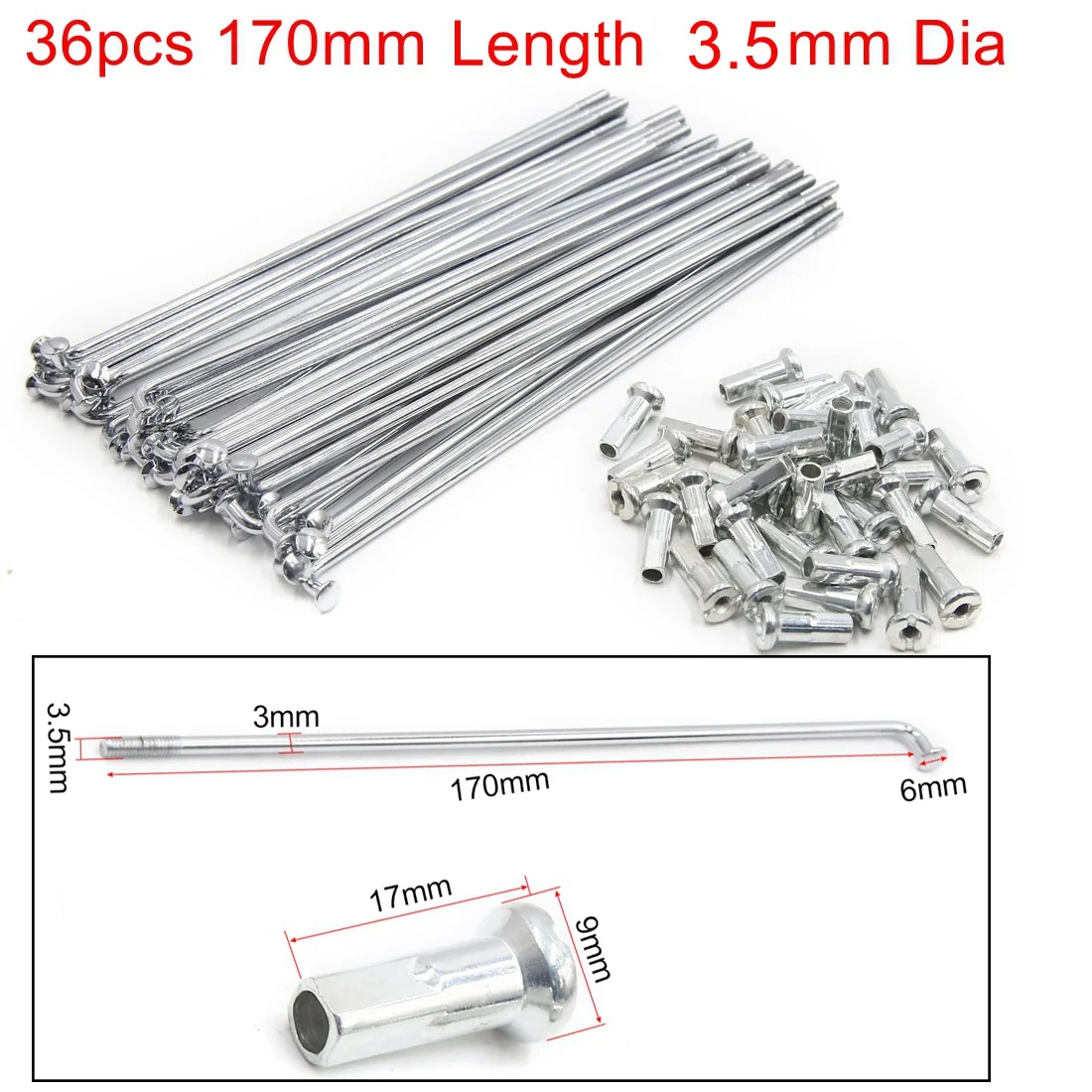 36pcs 72pcs 3mm-3.5mm Thread Diameter 160mm-180mm Length Motorcycle Wheel Spokes Nipples