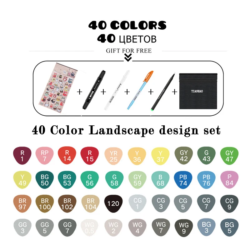 40 colors Landscape Tianhao набор маркеров для живописи двойная голова художника эскиз на спиртовой основе маркеры для анимация дизайн Манга ручка поставки водные цветные ручки - Цвет: 40 colors Landscape
