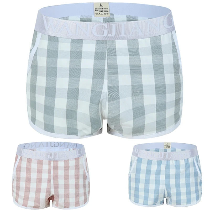 Cotton Loose Comfy Boxer Men Shorts Side Split Underwear Panties Underpants Trunk Sexy Men's Pouch Bump Short