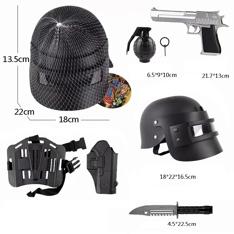 

Toy Policemen Equipment Set Wearable Helmet Plastic Dagger Toy Gun Grenade with Sound Kit for Children