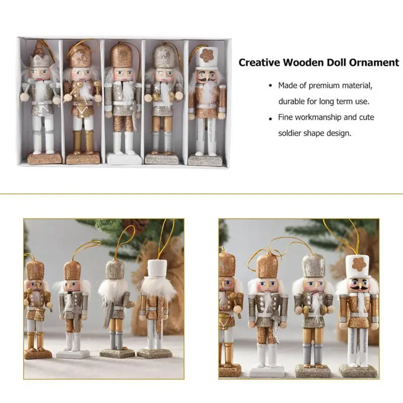 conjunto de natal de madeira boneca decoração para casa natal nutcracker boneca pingente criativo brilho em pó boneca ornamento para navidad