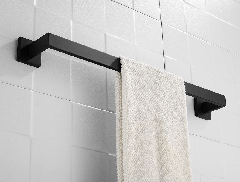 Stainless Steel Matt Black Single Square Towel Bar One Bar Towel Hanger Wall Mounted Towel Rack Towel Holder House Decoration