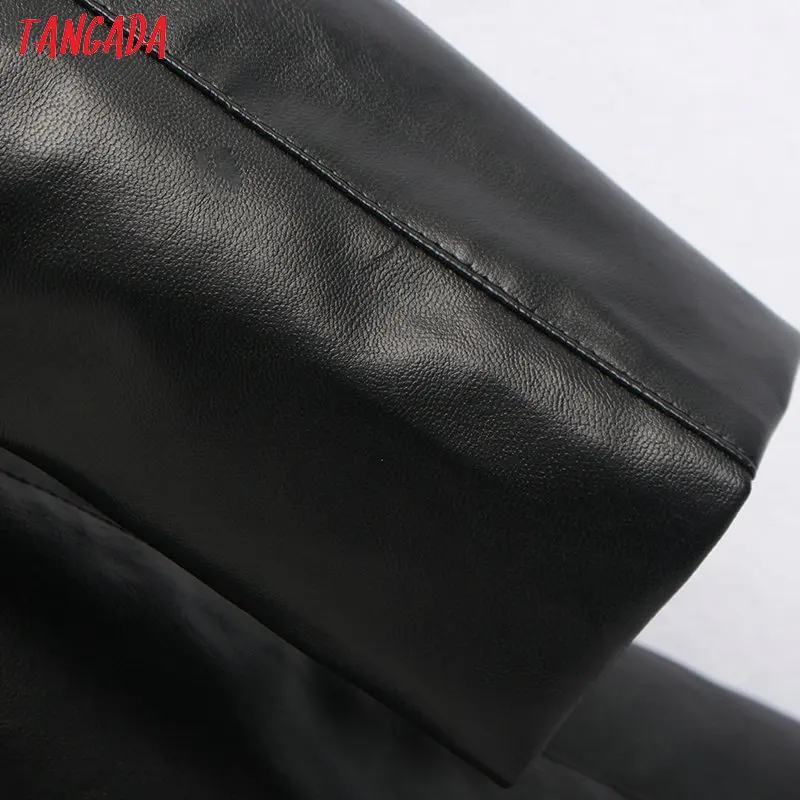 Tangada женское элегантное черное платье из искусственной кожи с поясом и длинным рукавом винтажное женское офисное мини-платье vestidos BE103