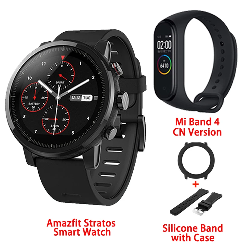 Amazfit Stratos умные часы gps 5ATM водонепроницаемые 2.5D gps монитор сердечного ритма спортивные плавательные умные часы Xiaomi экосистема продукт - Цвет: add Black Case Strap