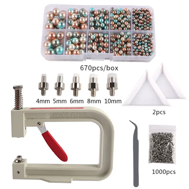Imitation ABS Pearl Bead Nailing Hole Free Ball Claw Nail Set DIY Portable Handmade Press Manual Drilling Machine For Clothes 016