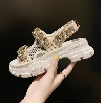 

Crystal Clear mesh Breath Buckle Sandals Women INS Fashion Platform Woman Shoes Casual Heels Zapatos De Mujer Comfort Sneaker