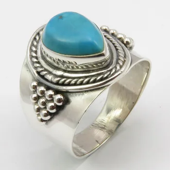 

Natural Blue & Green Turquoises Tibetan Ring # 5 4.2 Grams