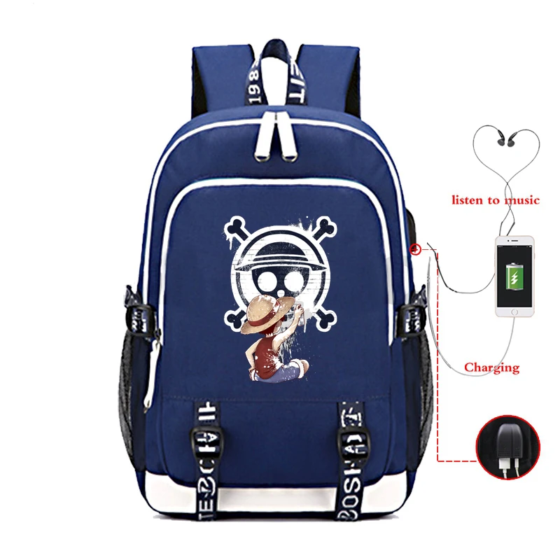 Graff Luffy, usb зарядка, рюкзаки для путешествий, для женщин и мужчин, для путешествий, для работы, аниме, подростка, рюкзак через плечо, USB, для ноутбука, школьная сумка