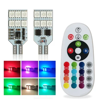 

T10 RGB W5W LED Car Clearance Lights 5050 Bulb Remote Width Interior Lighting for Brake Reading e License Lights