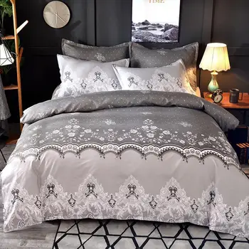 

37 New Lace Floral Pattern Bedding Sets Duvet Cover Set 2/Jpcs Bed Set Grey Single Queen King Quilt Cover (No Sheet No Filling)