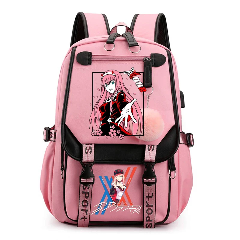 

Детский Школьный рюкзак zero two, милая школьная сумка черного и розового цвета с USB-разъемом, подарок для девочек