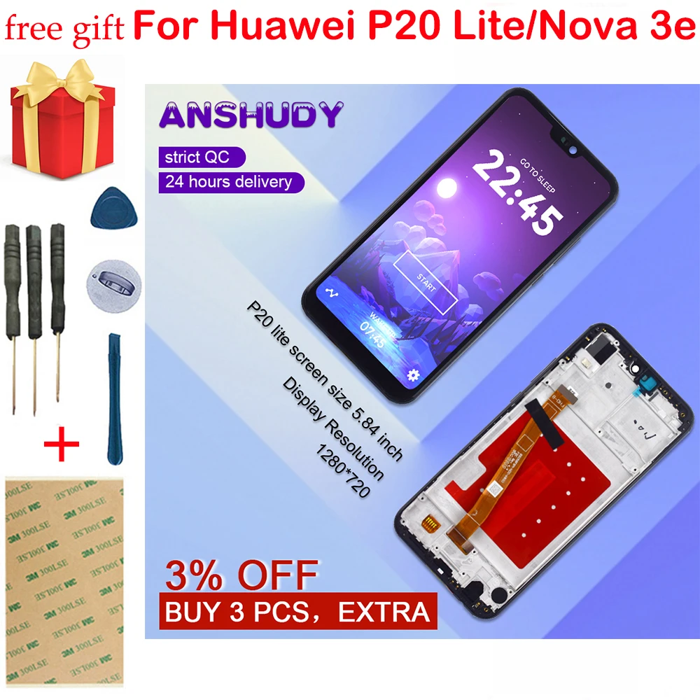 

5.84" For Huawei P20 Lite LCD Display Touch Screen Digitizer Assembly Frame For Huawei P20 Lite Display Nova 3E Display