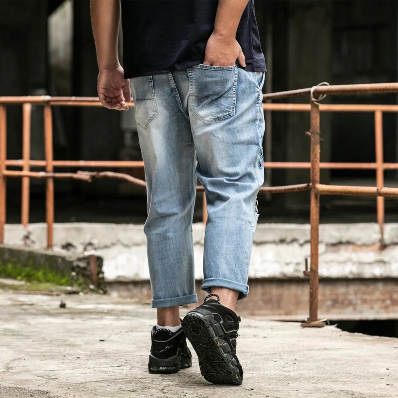 60% OFF Jeans Men Pants 28-48 Large Size Loose Mid Softener Straight Comfortable Ankle-length Zipper Fly Trousers Causal Daily Clothes