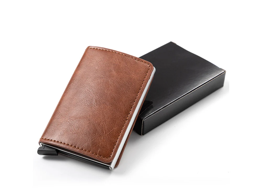 Bycobecy Women RFID Smart Wallet Red Fashion PU Leather Aluminum Money Bag Men Pop Up Slim Wallet Solid Mini Purse Dropshipping
