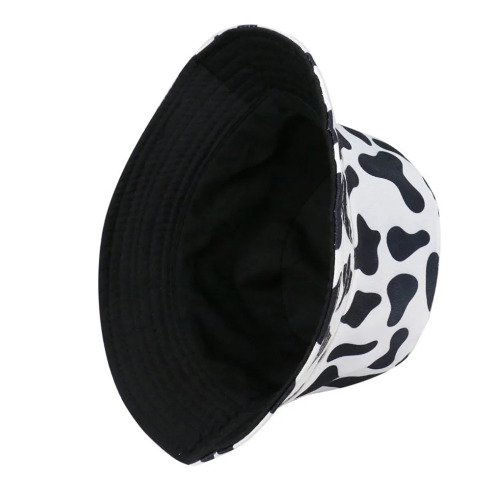 New Fashion Reversible Black White Cow Pattern Bucket Hats Foldable Fisherman Caps For Women Men Summer