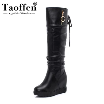 

Taoffen Women Platform Wedges Knee High Boots Round Toe Thick Sole Fashion Simple Long Boots Shoes Women Footwear Size 33-43