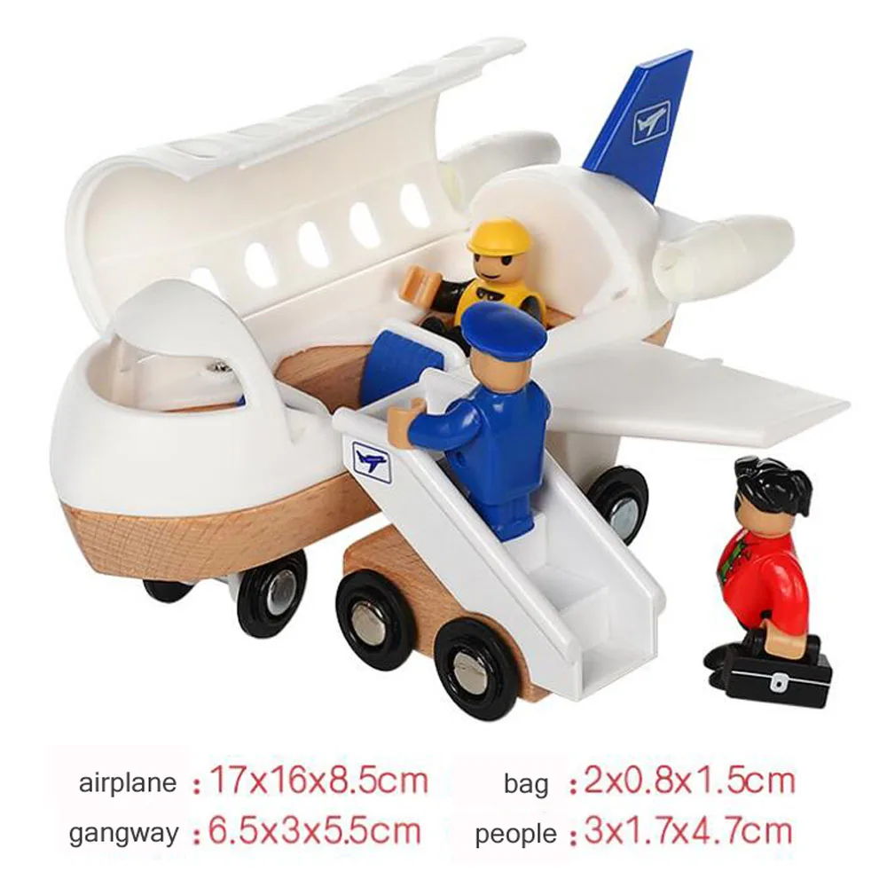 Wooden Train Track Accessories: Double Platform Gas Station & Airplane Airport Educational DIY Toy Set for Children