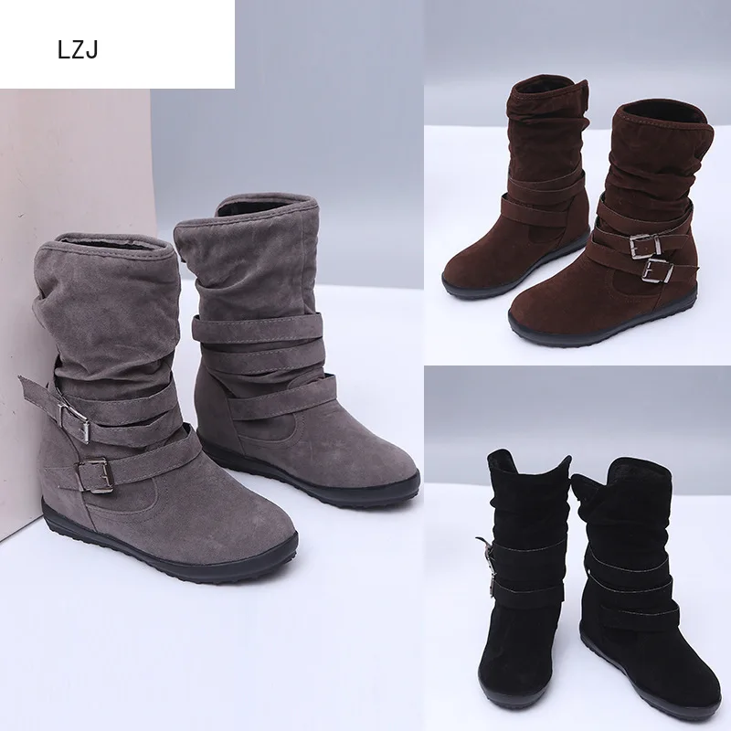 

LZJ Boots Women Shoes Women Fashion High Heel Lace Up Ankle Boots Ladies Buckle Platform Artificial Leather Shoes Bota Feminina